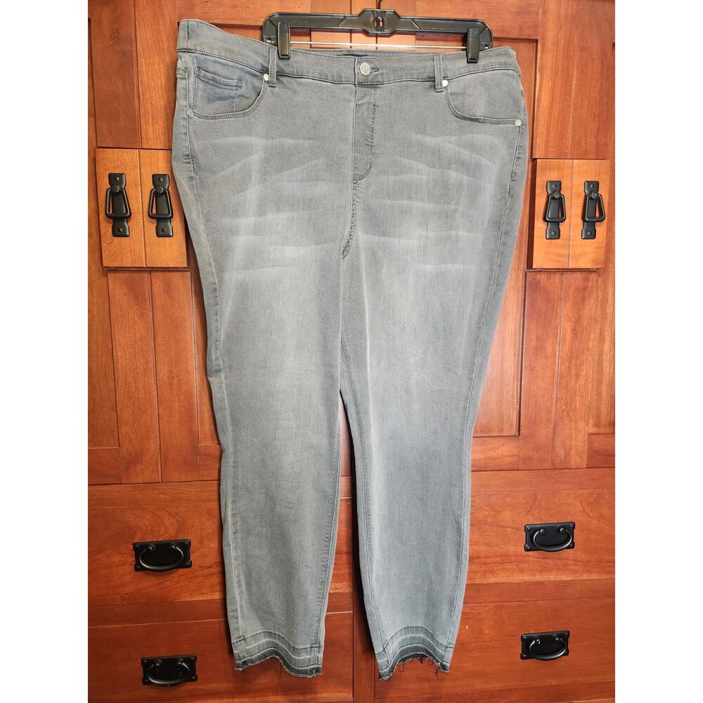 Susan Graver Charcoal Skinny Jeans Frayed Cuff Women's Size 22W